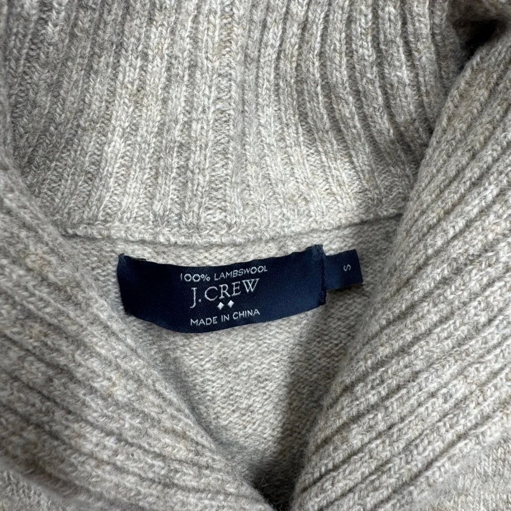 J. Crew Mens Shawl Neck Sweater Size S Tan Oatmeal 100% Lambswool (2647)